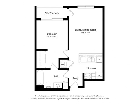 a floor plan of a unit with a bedroom and a living room